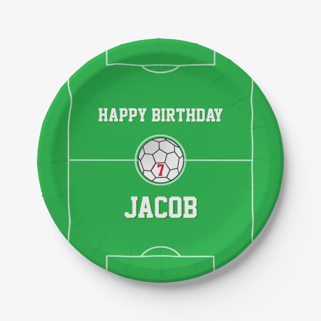 Assiettes En Carton Anniversaire personnalisé par terrain de football (Devant)