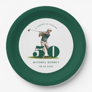 Assiettes En Carton Anniversaire Personnalisé Vert Golf 50 Ans