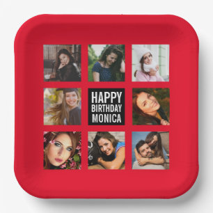 Assiettes En Carton Anniversaire Photo Collage Plaque en papier rouge