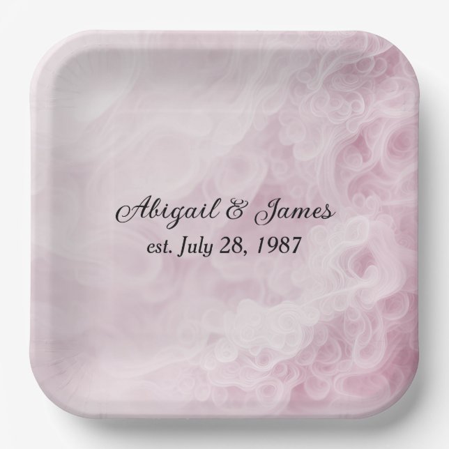 Assiettes En Carton Anniversaire Pink Swirl Abstrait (Recto)