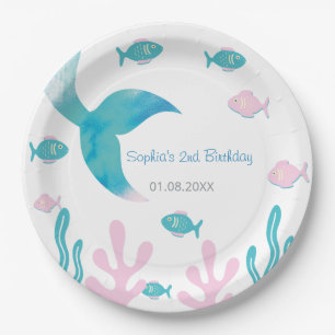 Assiettes En Carton Anniversaire Poisson Sirène Rose Bleu Pastel