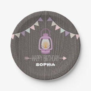 Assiettes En Carton Anniversaire pourpre de camping de lanterne