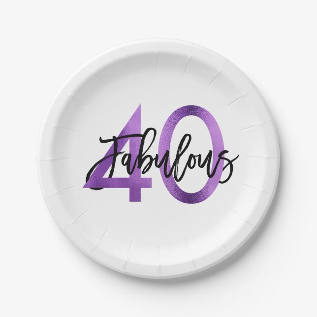 Assiettes En Carton Anniversaire pourpre élégant moderne fabuleux de | (Devant)