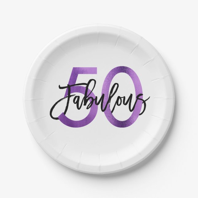 Assiettes En Carton Anniversaire pourpre élégant moderne fabuleux de | (Devant)