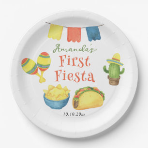 Assiettes En Carton Anniversaire premier de Fiesta Aquarelle