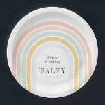 Assiettes En Carton Anniversaire Rainbow moderne<br><div class="desc">Design moderne arc-en-ciel,  soleil et nuages dans les couleurs pastel par Shelby Allison. Personnalisez cet autocollant avec vos détails et votre photo.</div>