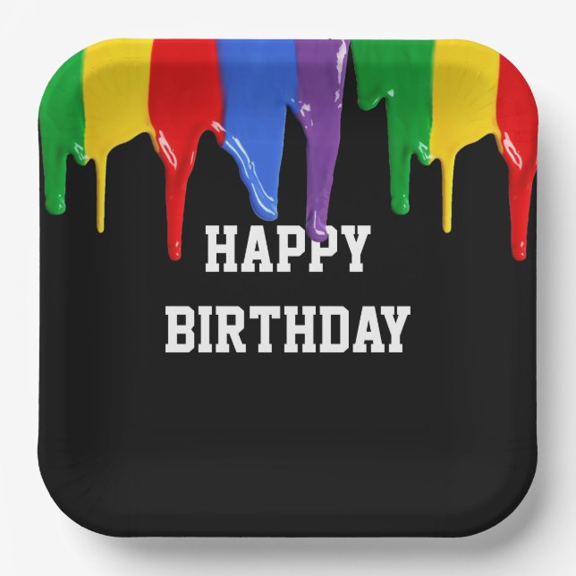 Assiettes En Carton Anniversaire Rainbow Peintures Drives (Recto)