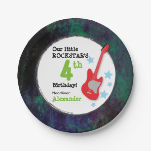 Assiettes En Carton Anniversaire Rockstar du garçon avec la guitare ro