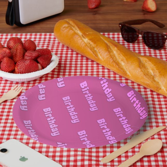 Assiettes En Carton Anniversaire (rose) (Pique-nique)