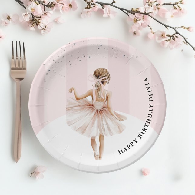 Assiettes En Carton Anniversaire rose Ballerina élégant (Créateur téléchargé)