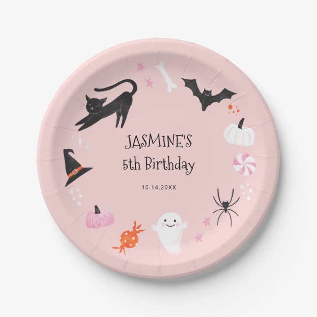 Assiettes En Carton Anniversaire rose d'Halloween (Devant)