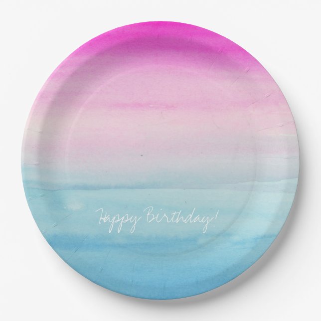Assiettes En Carton Anniversaire rose et bleu Girly d'Ombre | (Devant)