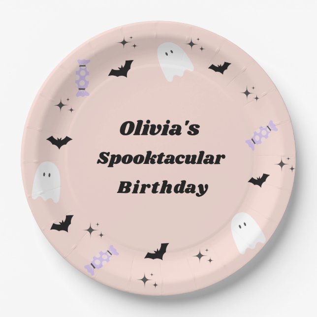 Assiettes En Carton Anniversaire rose Halloween Spooktacular (Devant)
