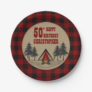 Assiettes En Carton Anniversaire rouge rustique de camping de camp de