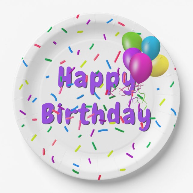 Assiettes En Carton Anniversaire Saupoudré De Ballons (Devant)