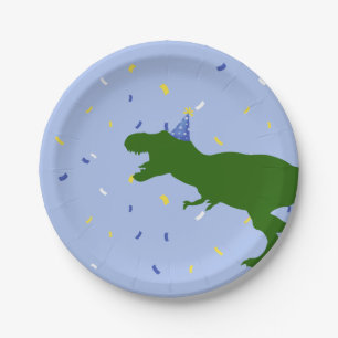 Assiettes En Carton "Anniversaire-Saurus" Dinosaure bleu enfant Annive