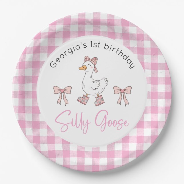 Assiettes En Carton Anniversaire Silly Goose Rose (Devant)
