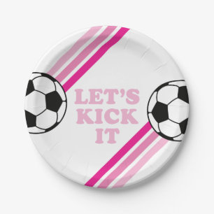 Assiettes En Carton Anniversaire Soccer Rayures Roses Let's Kick It