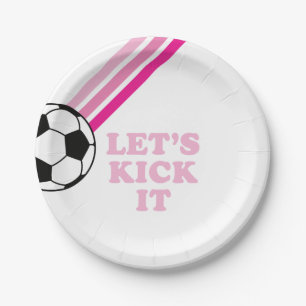 Assiettes En Carton Anniversaire Soccer Rayures Roses Let's Kick It