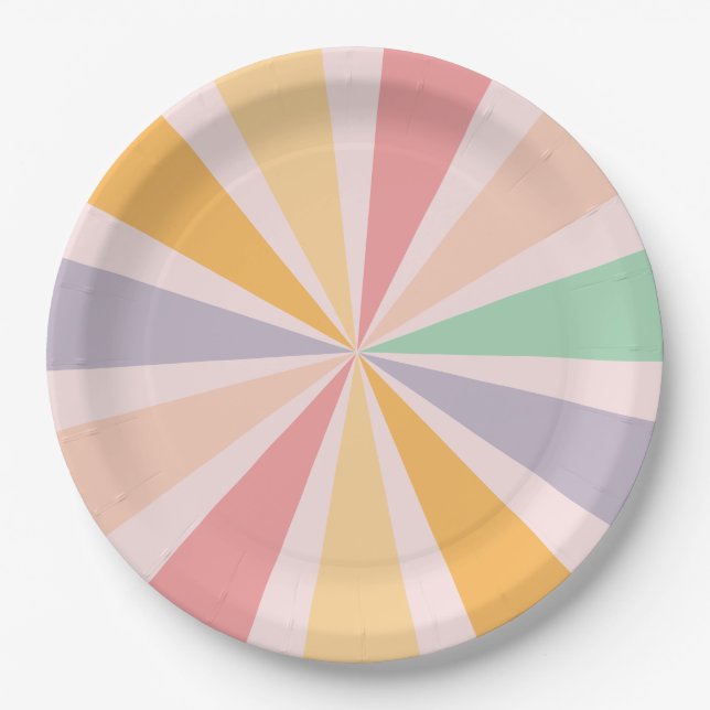 Assiettes En Carton Anniversaire super Retro Rainbow (Devant)