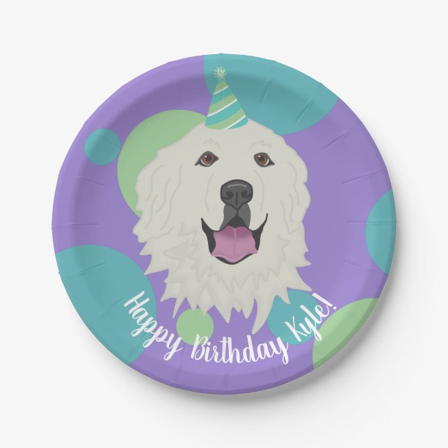 Assiettes En Carton Anniversaire sur mesure Great Pyrenees (Devant)