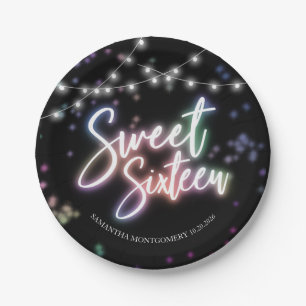 Assiettes En Carton Anniversaire Sweet 16 Fête Coloré Néon Glow Sombre