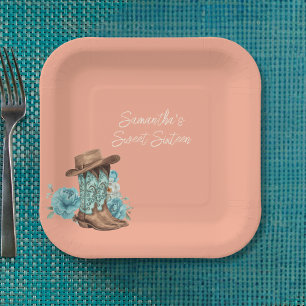 Assiettes En Carton Anniversaire Sweet Sixteen Cowgirl Rustique Peach 
