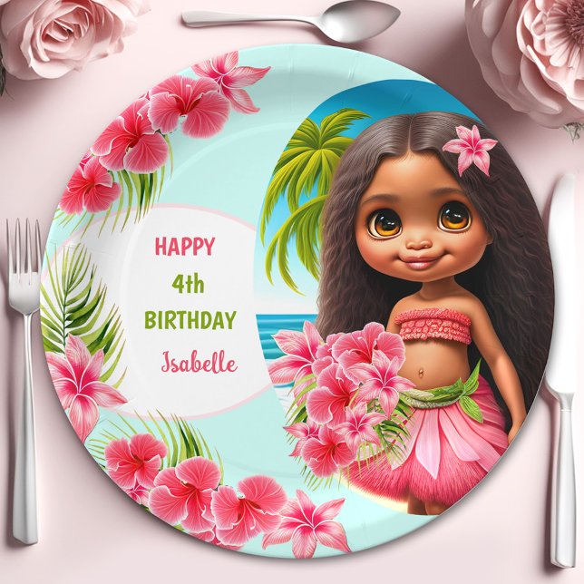 Assiettes En Carton Anniversaire Tropical Colorful Beach Party Girl (Summer Birthday Tropical Colorful Beach Party Girl Paper Plate)