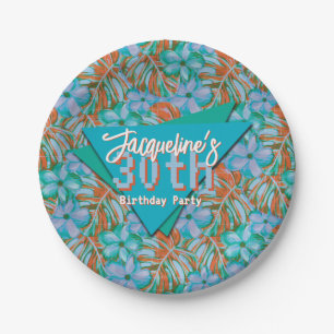 Assiettes En Carton Anniversaire tropical orange et bleu floral