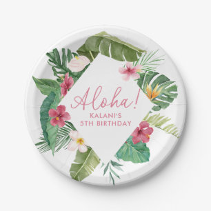 Assiettes En Carton Anniversaire tropical rose Aloha