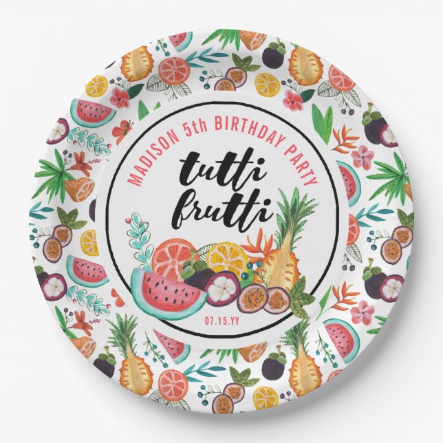 Assiettes En Carton Anniversaire | Tutti Frutti | Plaque de papier (Devant)