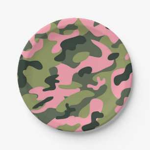 Assiettes En Carton Anniversaire vert rose de camouflage de Camo