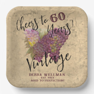 Assiettes En Carton Anniversaire vintage Cheers à 60 ans Vin Thème