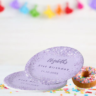 Assiettes En Carton Anniversaire violet confetti élégant