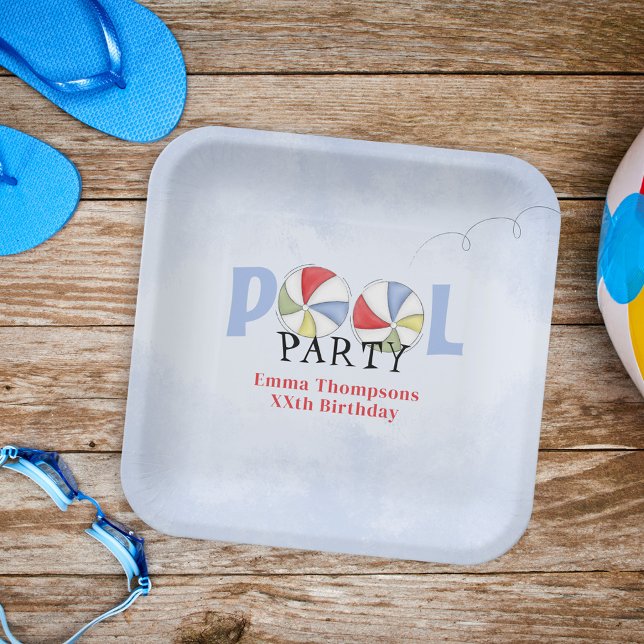 Assiettes En Carton Anniversaire Whimsical Summer Pool Party Beach Bal (Summer Birthday Pool Party Custom Paper Plates)