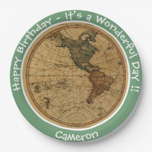 Assiettes En Carton Antique 1786 Western Hemisphere Map Party