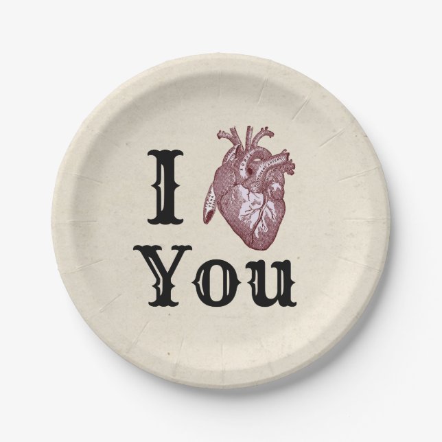 Assiettes En Carton Antique I Heart You (Devant)