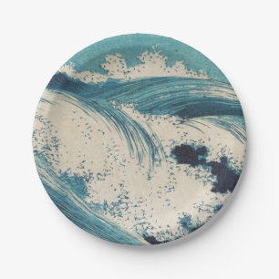 Assiettes En Carton Antique Japonais Bleu Vagues Océan Imprimer