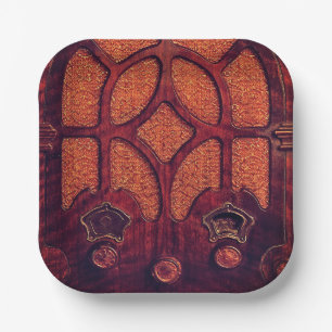 Assiettes En Carton Antique radio bois art déco cathédrale brun