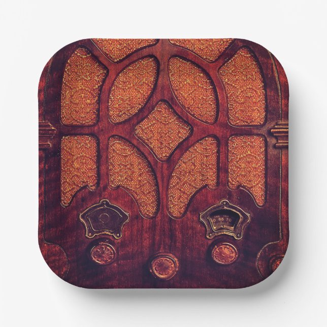 Assiettes En Carton Antique radio bois art déco cathédrale brun (Recto)