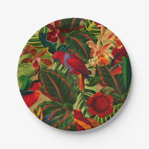 Assiettes En Carton Antique Tropical Parrots Jungle Motif