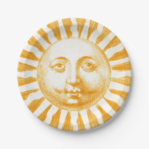 Assiettes En Carton Antique Vintage or Yellow Sun Face