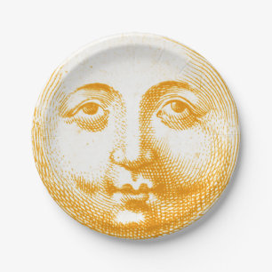 Assiettes En Carton Antique Vintage or Yellow Sun Face