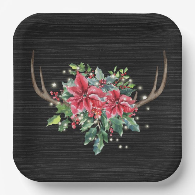 Assiettes En Carton Antler de cerf de Noël avec lumières (Recto)