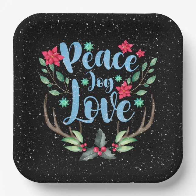 Assiettes En Carton Antlers de cerfs de Noël avec Holly (Recto)