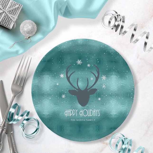 Assiettes En Carton Antlers de cerfs Silhouette et flocons de neige Tu (Créateur téléchargé)