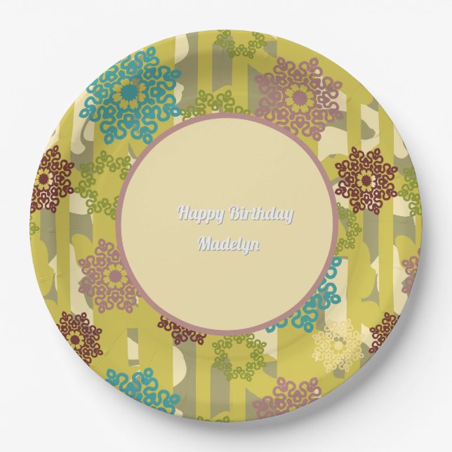 Assiettes En Carton Any Age Abstract Floral Pattern Birthday (Devant)