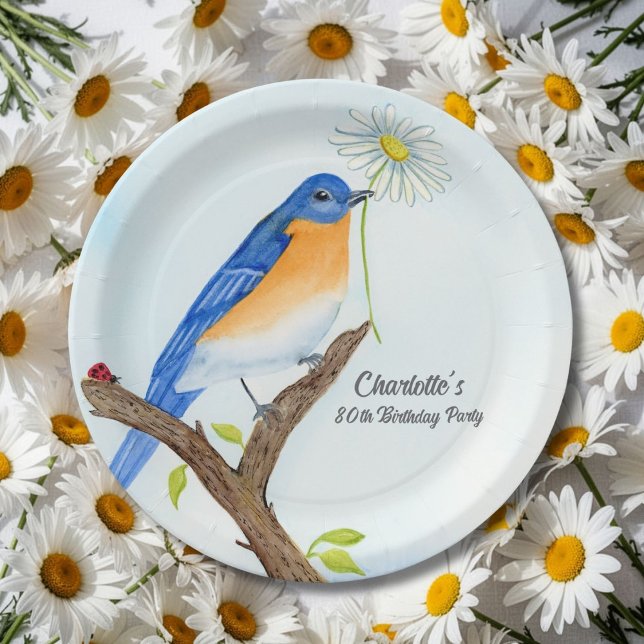 Assiettes En Carton Any Age Happy April Birthday with Bluebird (Créateur téléchargé)