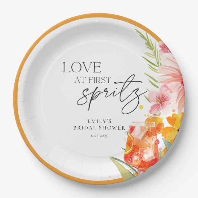Assiettes En Carton Aperol Spritz Aquarelle Baby Shower de Mariée (Devant)