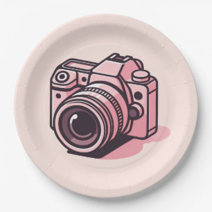 Assiettes En Carton Appareil Photo Numérique Reflex Rose Tendance Pers